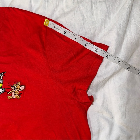 Tom & Jerry | Crewneck Cropped Short Sleeve Embroidered Patch Graphic Tee Shirt - Picture 8 of 11